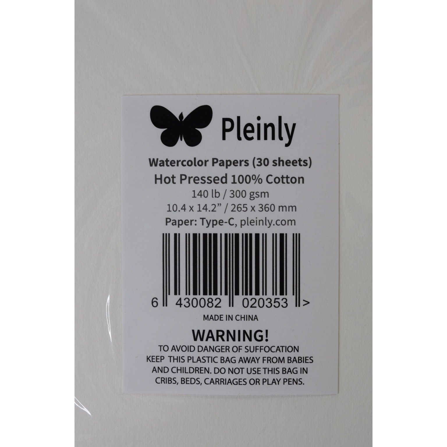 Pleinly Type-C watercolor paper 100% Cotton 140LB / 300gsm, 30 sheets, 14.2 x 10.4"