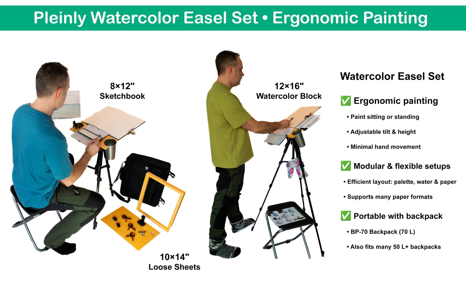 Pleinly Watercolor Easel Set + Backpack