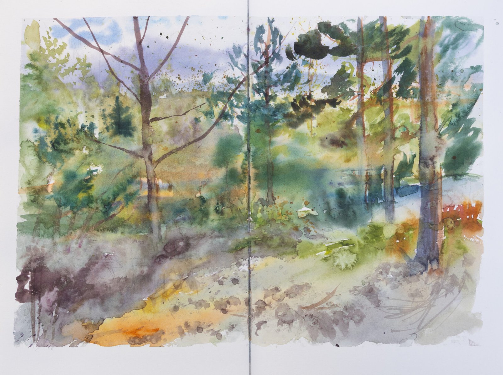 Plein air watercolor painting on Pleinly 8×12" CP-L sketchbook.  May 2026 - by Antti Moijanen (AMo)