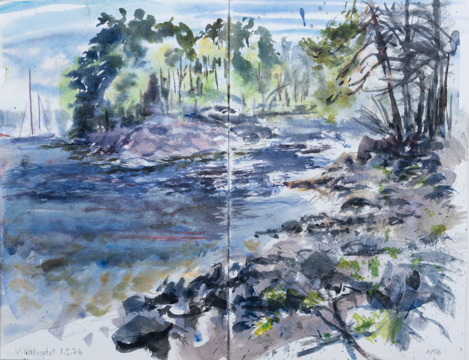 Plein air watercolor painting on Pleinly 8×12" HP-L sketchbook. 2026 - by Antti Moijanen (AMo)
