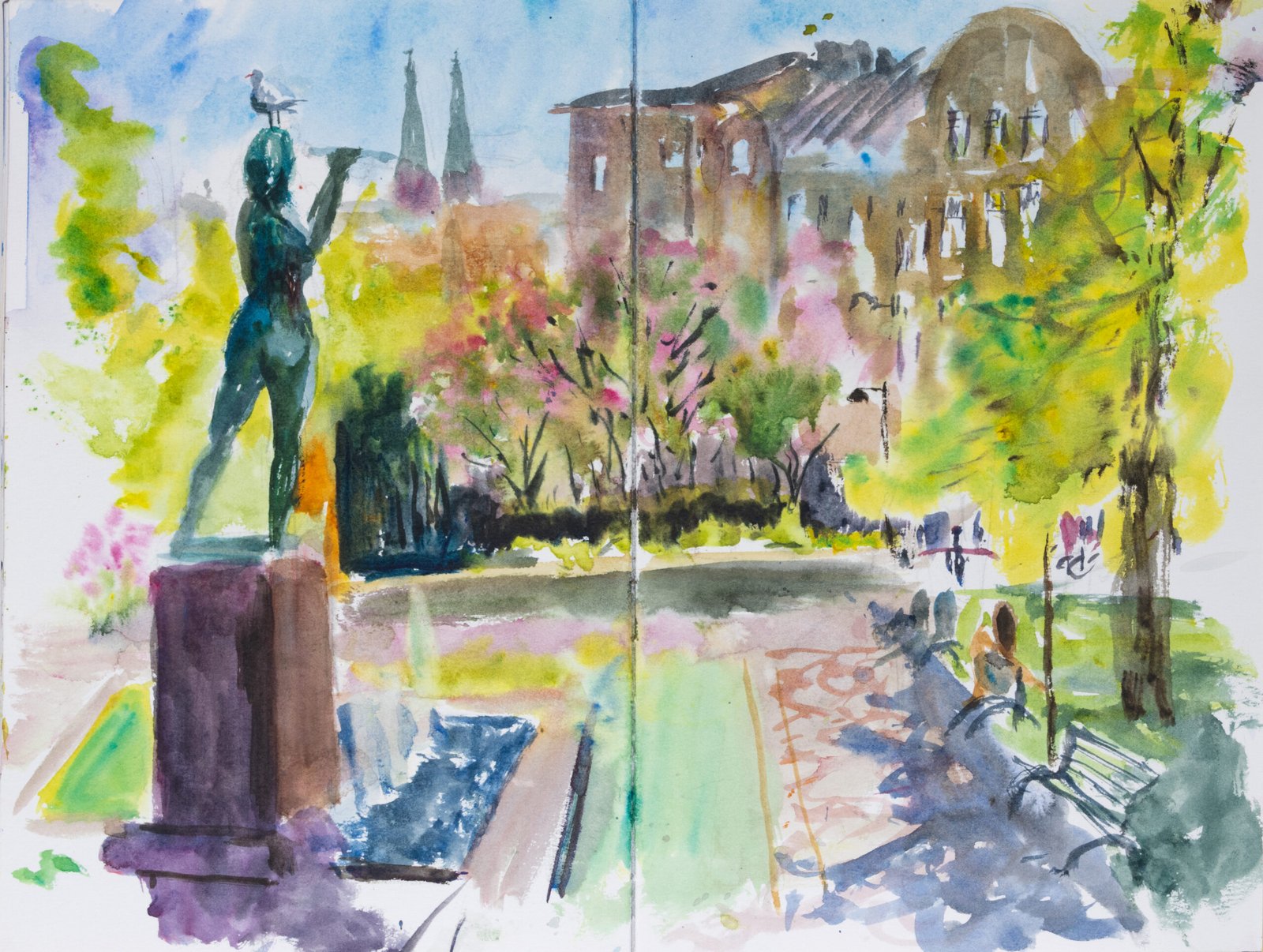 Plein air watercolor painting on Pleinly 8×12" HP-L sketchbook. 2026 - by Antti Moijanen (AMo)