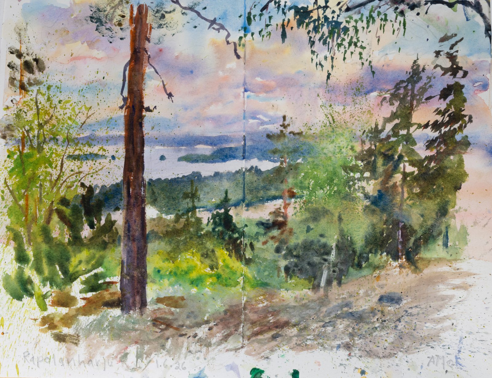 Plein air watercolor painting on Pleinly 8×12" HP-L sketchbook. 2026 - by Antti Moijanen (AMo)