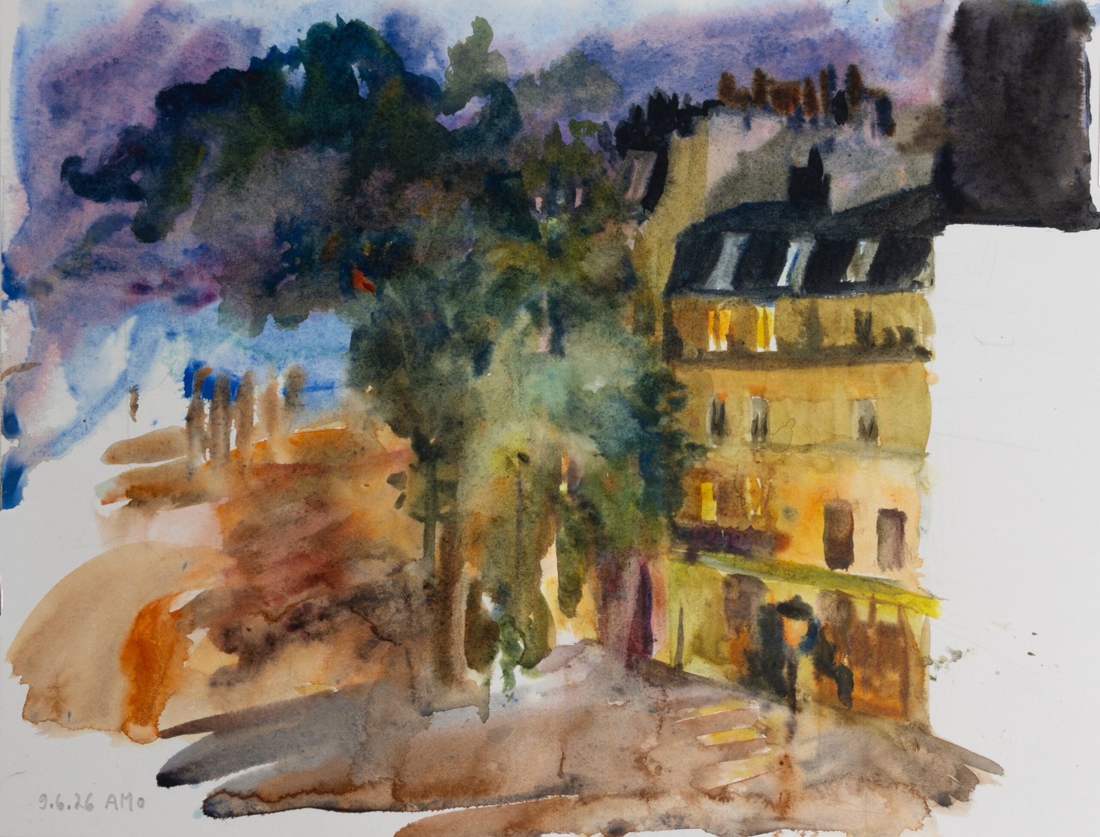 Plein air watercolor painting on Pleinly 8×12" HP-L sketchbook. 2026 - by Antti Moijanen (AMo)