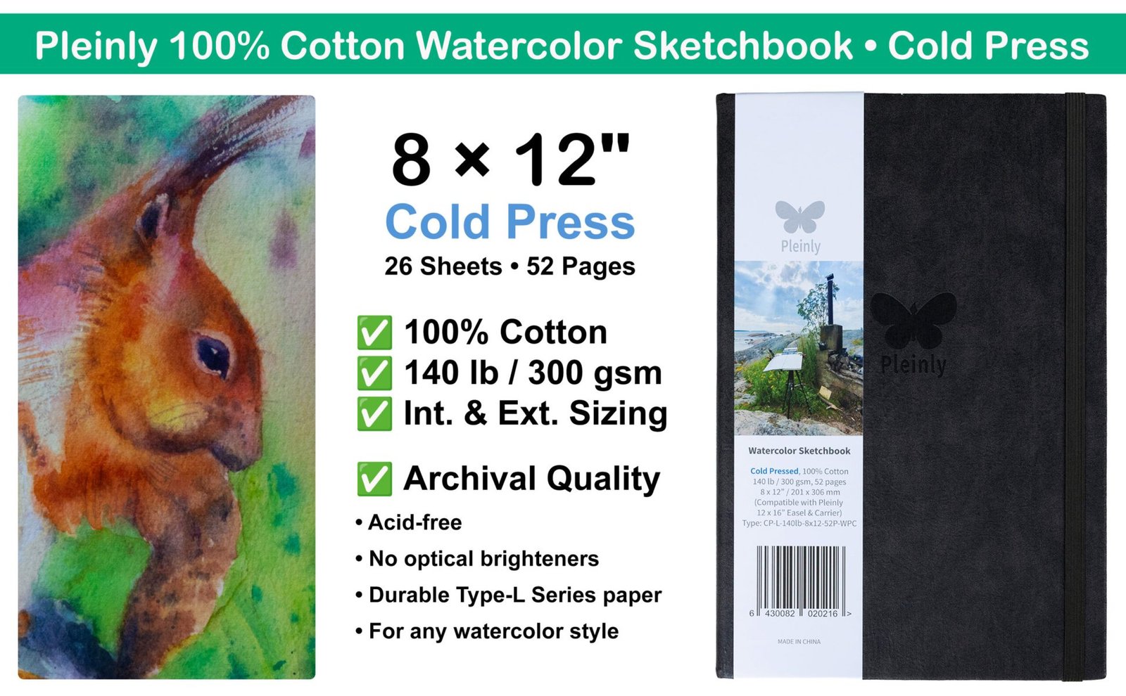 Pleinly Watercolor Sketchbook 100% Cotton Cold Press