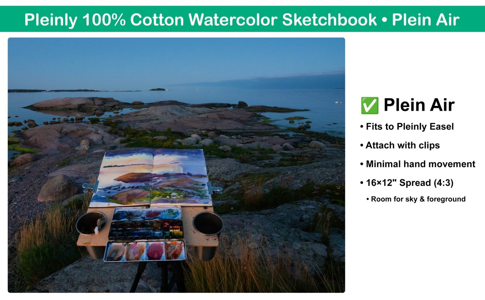 Pleinly Watercolor Sketchbook 100% Cotton Cold Press Hot Wet Panel Carrier Watercolor Easel Plein Air