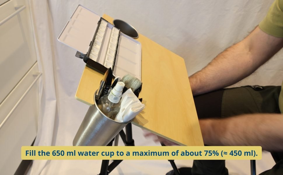 Watercolor easel set tilting with rotary handle