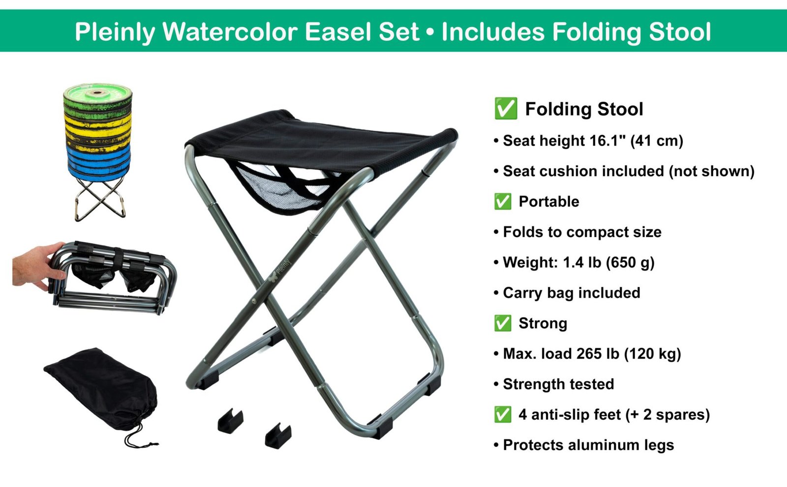 Panel Carrier and Backing Board and sketchbook and tripod and Stool