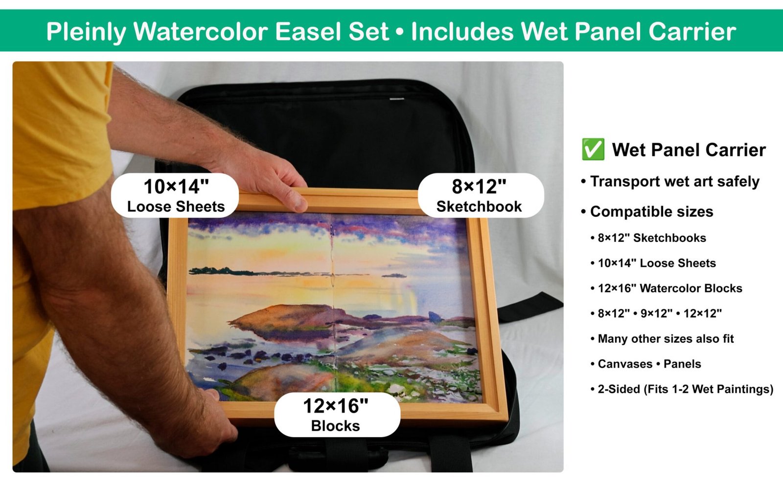Pleinly Watercolor Easel Set includes Wet Panel Carrier