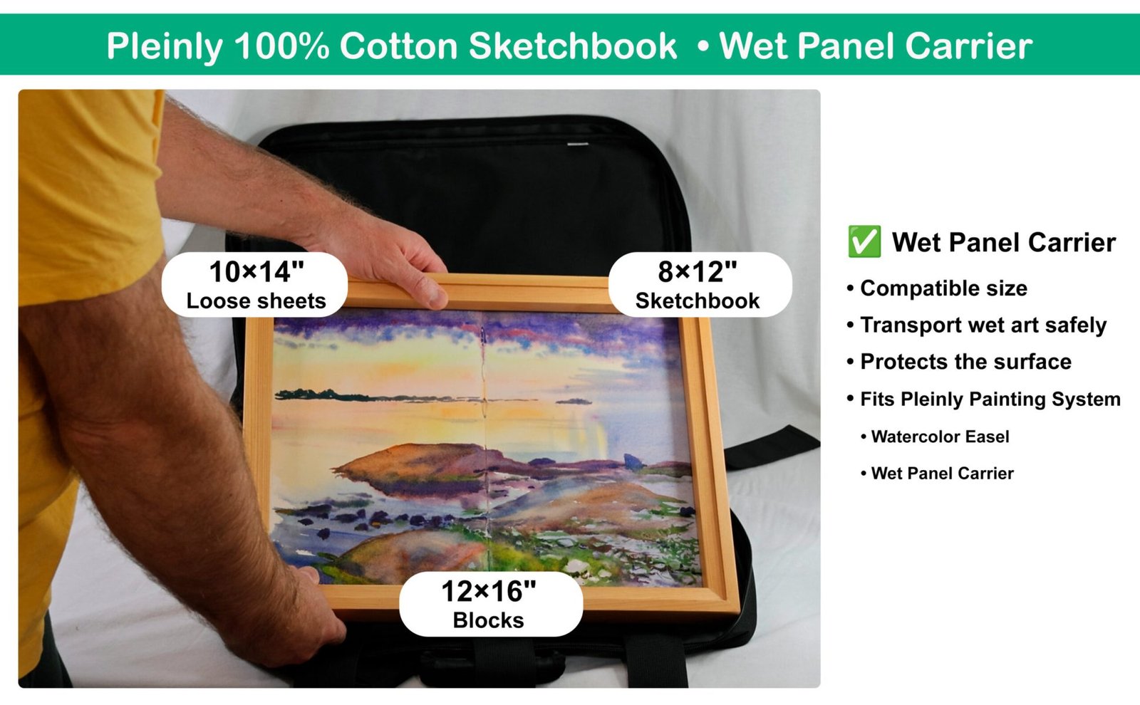 Pleinly Watercolor Sketchbook 100% Cotton Cold Press Hot Wet Panel Carrier